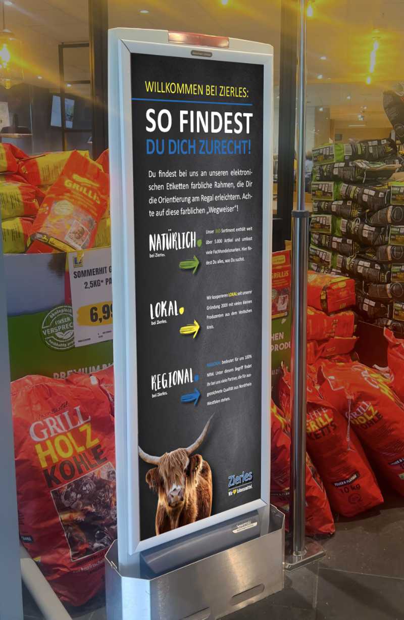 Wegweiser am POS von EDEKA Zierles erstellt von Lenner Online Marketing aus Recklinghausen