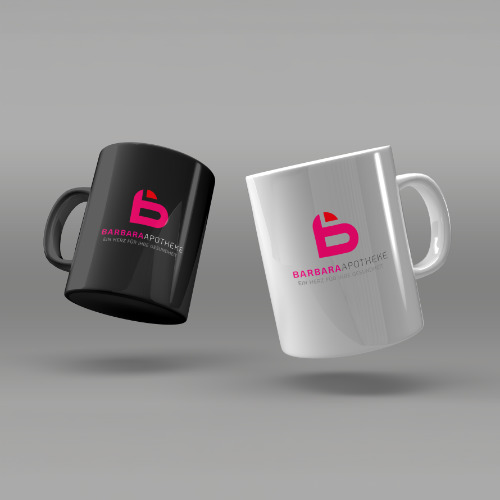 Tassen mit Logo von der Barbara Apotheke erstellt von der Agentur Lenner Online Marketing aus Recklinghausen
