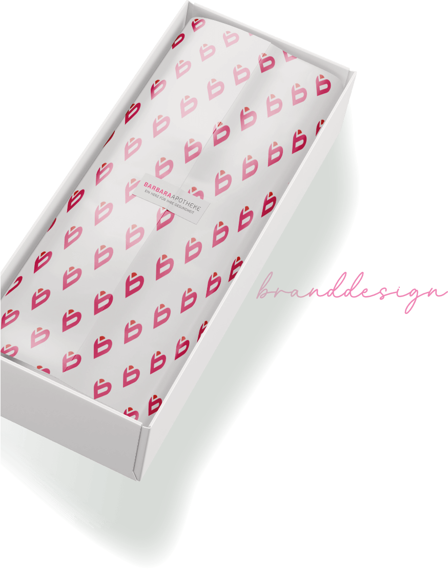 Geschenkpapier und Packaging mit Logo der Barbara Apotheke designt von der Agentur Lenner Online Marketing